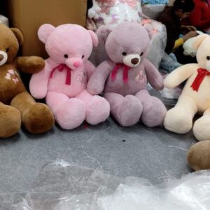 1273 Teddy Bear 105CM LOVE PATCH - Brown 3 Shades, Pink, Cream, Purple